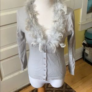 BEBE Super Soft Gray Cardigan W Feathered Neckline